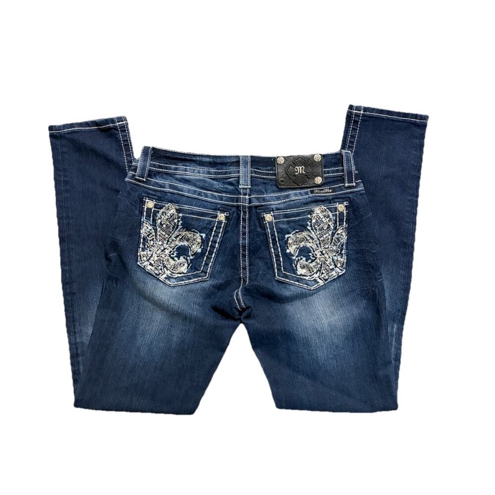 Miss Me Women's Blue Denim Skinny Jeans with Embellished Sequin Size 28